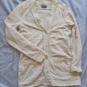 Eddie Bauer Beige Long Cardigan Cotton ruffle raw hem medium